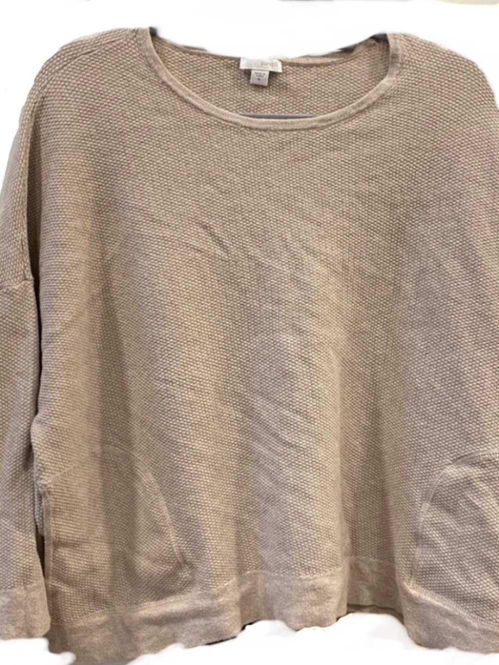 J Jill Pure Jill Waffle Knit Top Womens 3X Beige Pockets Cotton Cashmere